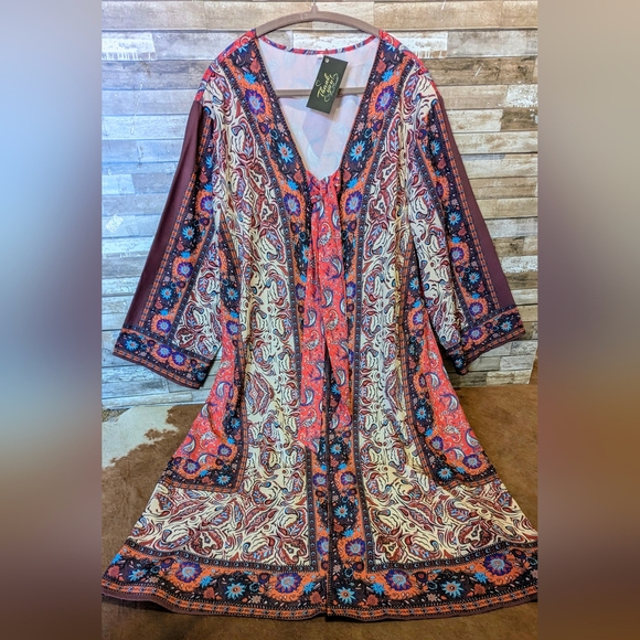 New Boho Mixed Print Paisley Kimono With Front Ties - Picture 15 of 15